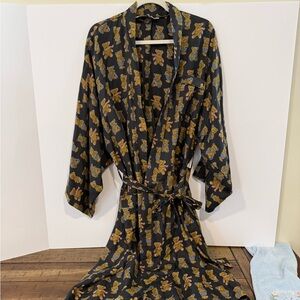 Addiction Black Satin Teddy Print Wrap Robe